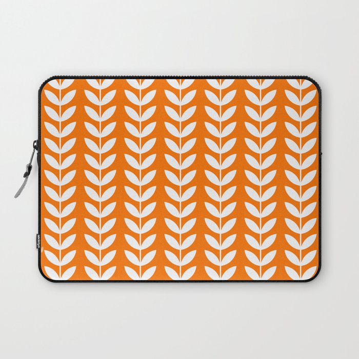 Orange and White Scandinavian leaves pattern Laptop Sleeve