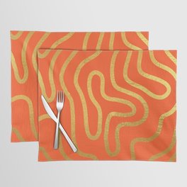 Deep Orange Gold colored abstract lines pattern Placemat