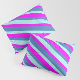 [ Thumbnail: Fuchsia, Blue & Turquoise Colored Lines/Stripes Pattern Pillow Sham ]