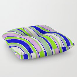 [ Thumbnail: Vibrant Blue, Beige, Green, Dark Sea Green, and Plum Colored Pattern of Stripes Floor Pillow ]