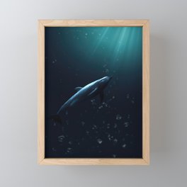Dolphin Swimming Towards the Light Framed Mini Art Print