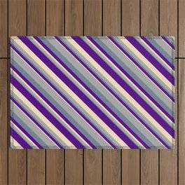[ Thumbnail: Dark Gray, Slate Gray, Indigo, and Bisque Colored Stripes Pattern Outdoor Rug ]
