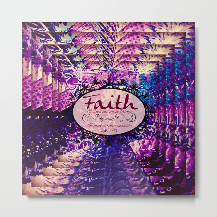 FAITH Colorful Purple Christian Luke Bible Verse Inspiration Believe Floral Modern Typography Art Metal Print