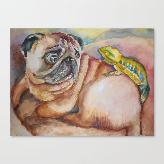 Pug and Chameleon Canvas Print