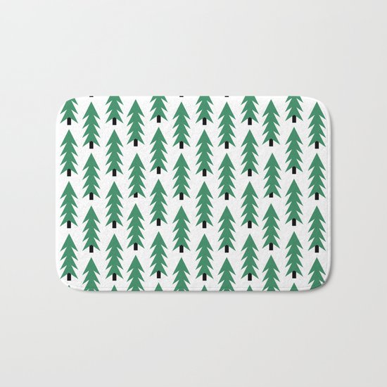 Christmas Tree forest holiday minimal decor festive winter trees green and white Bath Mat