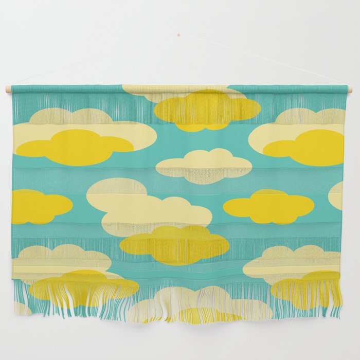 DAYDREAM FLUFFY YELLOW AND CREAM CLOUDS IN A TURQUOISE SKY Wall Hanging