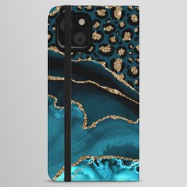 Blue & Gold Leopard Agate iPhone Wallet Case