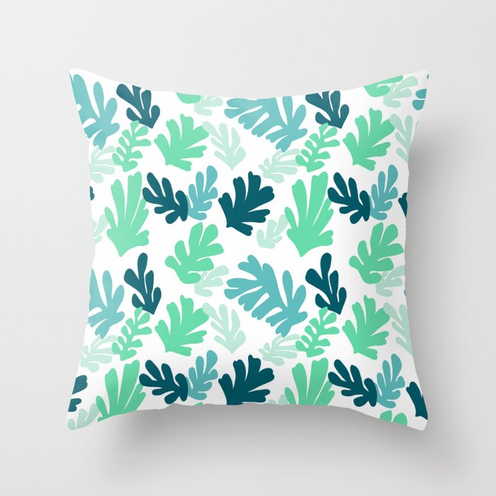Leaves cutout blue green Throw Pillow