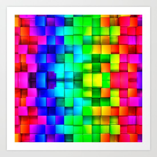 Canvas Pictures Abstract 3D Digital Art Rainbow Blocks Effect Large Poster 