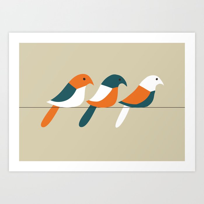 Birds on wire Art Print