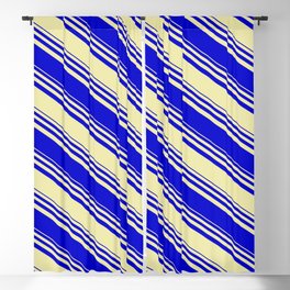 [ Thumbnail: Pale Goldenrod & Blue Colored Stripes Pattern Blackout Curtain ]