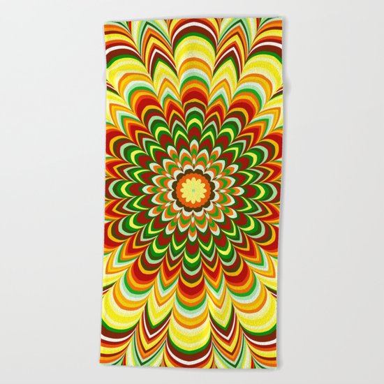 Colorful flower striped mandala Beach Towel