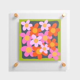 Cheerful Spring Flowers 70’s Retro Navy Blue on Green Floating Acrylic Print