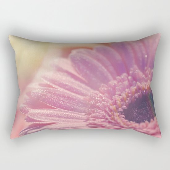 Pink Gerbera Daisy Flower with sparkling waterdrops #Society6 Rectangular Pillow