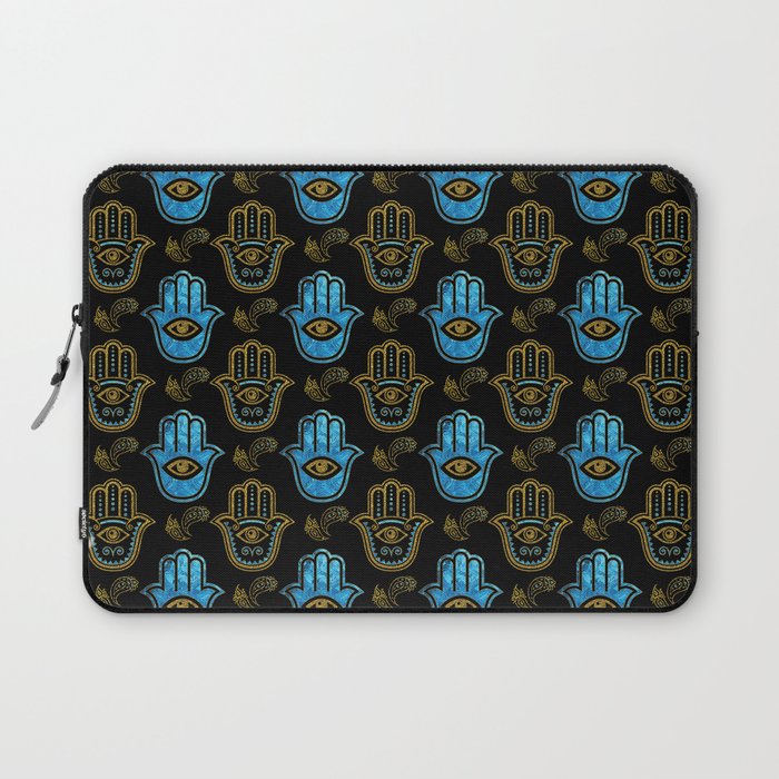 Hamsa Hand pattern - Gold and Blue glass Laptop Sleeve