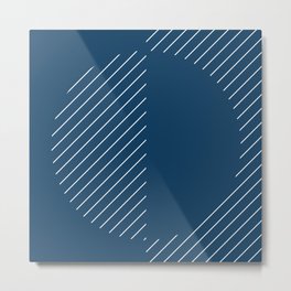 Stripes Circles Squares Mid-Century Checkerboard Blue White Metal Print
