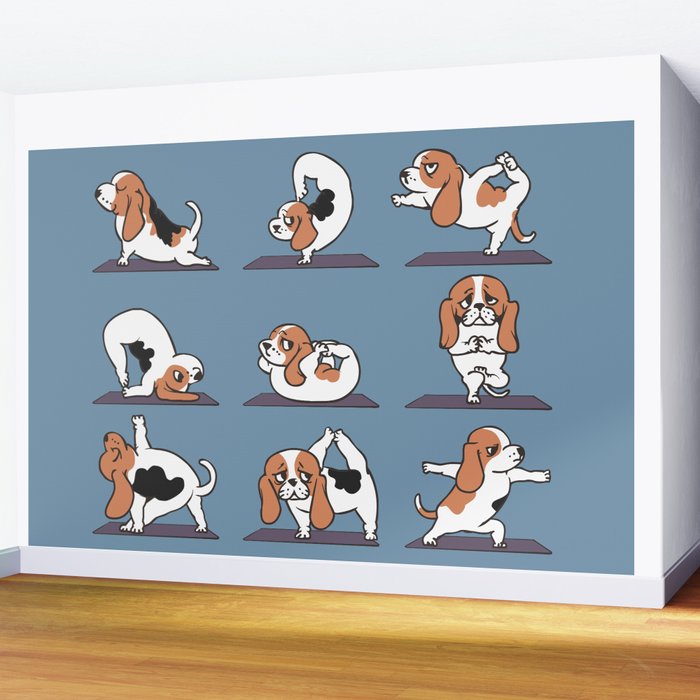 Basset Hound Yoga Wall Mural By Huebucket Society6