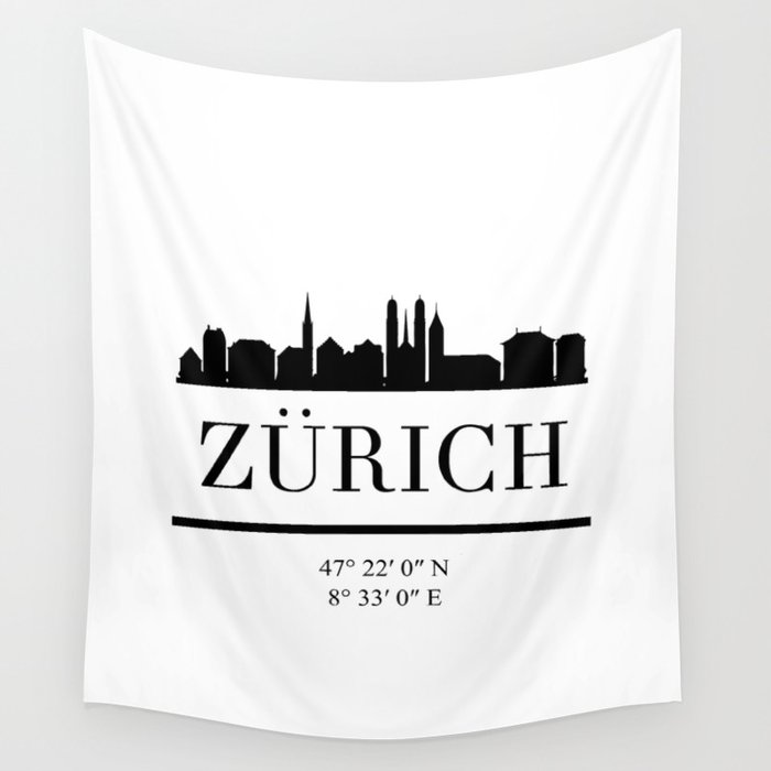 ZURICH SWITZERLAND BLACK SILHOUETTE SKYLINE ART Wall Tapestry