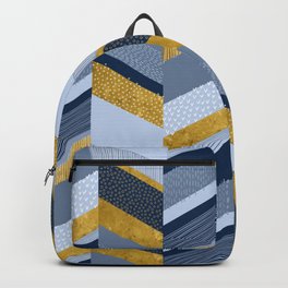 Chevron with Textures / Gold Effect and Denim Blue Backpack
