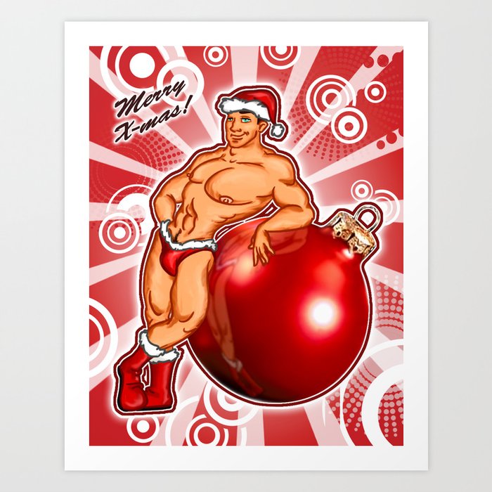 Christmas-hunk Red Art Print
