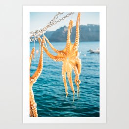 Orange Octopus in Greece - Seaside Greek Seafood - Mediterranean Fine Art Travel Photography Art Print