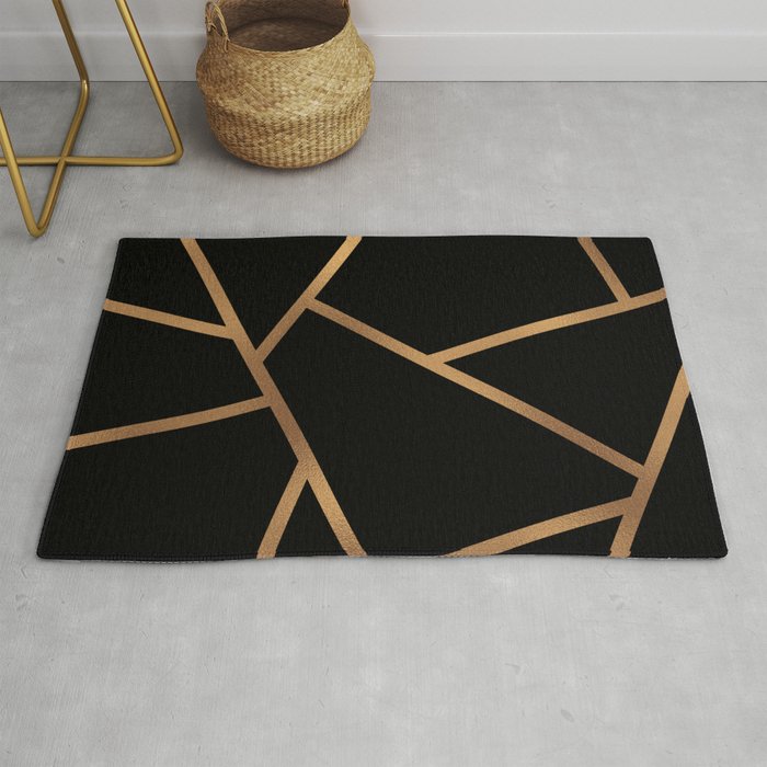 Black and Gold Fragments - Geometric Design Rug