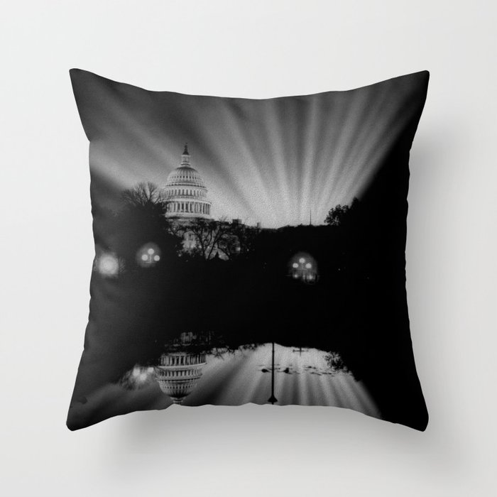 Capitol Building and Reflecting Pool Glowing At Night - Veterans Day 1921 Throw Pillow