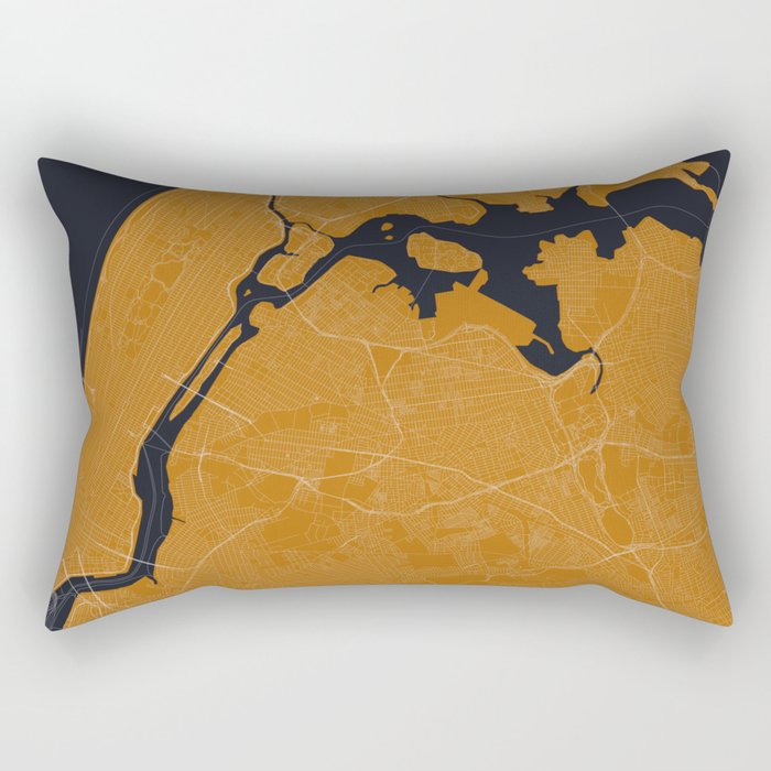 New York City Map in Blue/Orange Rectangular Pillow