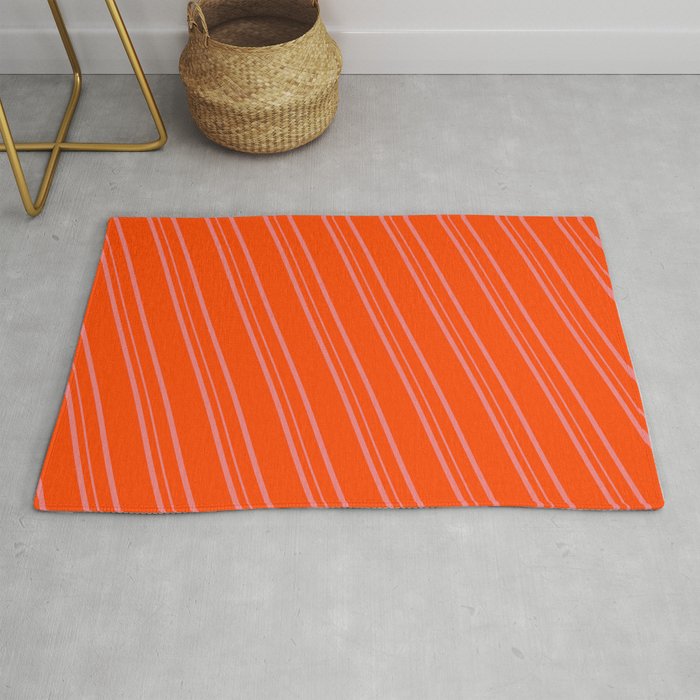 Red & Light Coral Colored Lines/Stripes Pattern Rug