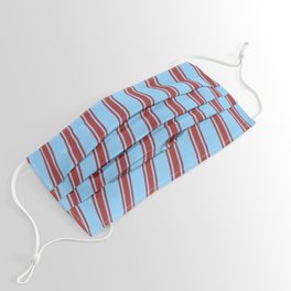 [ Thumbnail: Light Sky Blue & Brown Colored Striped/Lined Pattern Face Mask ]