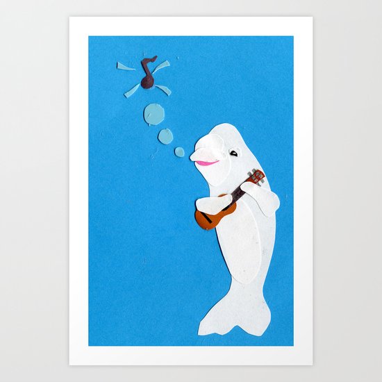 Beluga Whale Playing the Ukulele Art Print