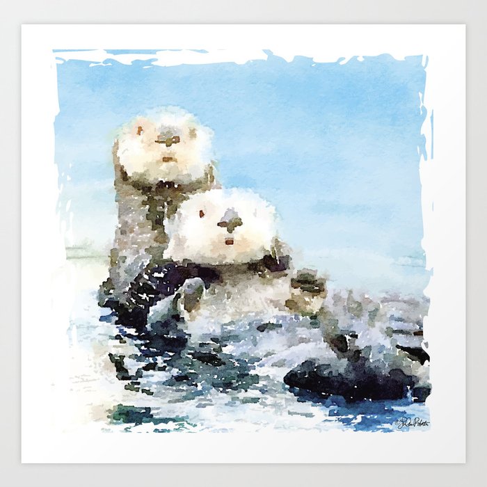 Blue Otters Art Print