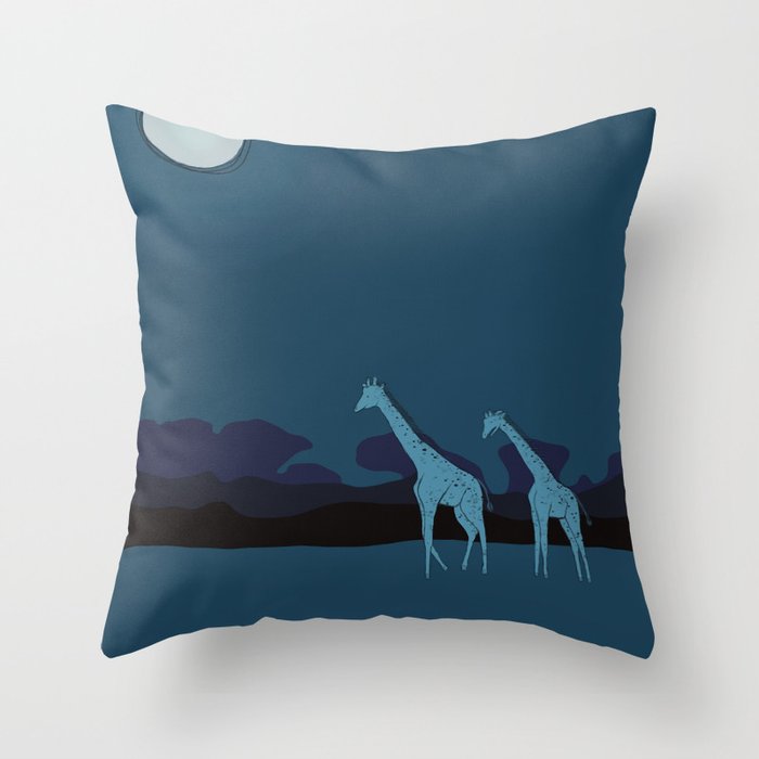Giraffe Night Walk Throw Pillow
