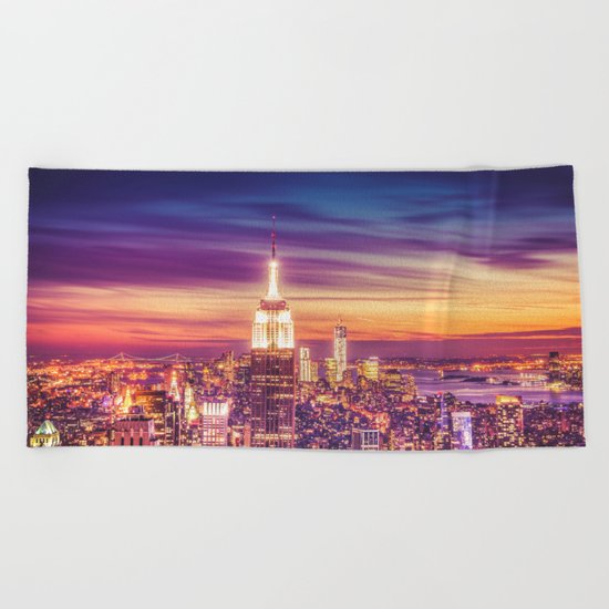 New York City Dusk Sunset Beach Towel