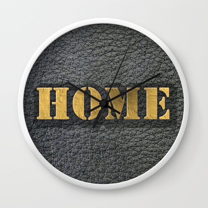 HOME black leather gold letters Wall Clock by JArt