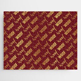 Dog Woof Quotes Red Yellow Gold Jigsaw Puzzle