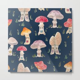 Cute Forest Mushrooms Reading Books Metal Print