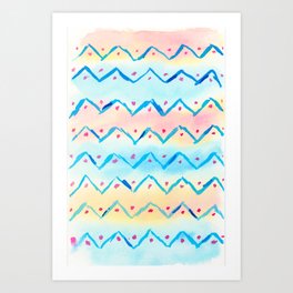 Coral, Yellow, and Blue Geometric Pattern Art Print