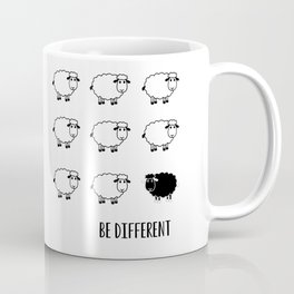 Typography Poster, Motivational, Be different, Black Sheep Coffee Mug