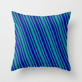 [ Thumbnail: Dark Blue and Dark Cyan Colored Lined/Striped Pattern Throw Pillow ]