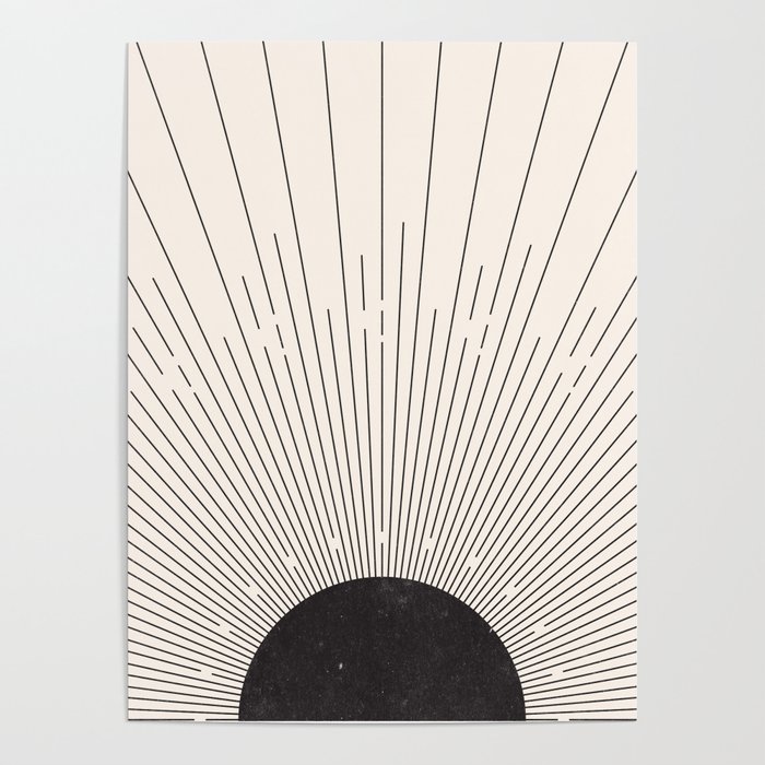 Mid Century Black Sun - Sunrise Boho Decor Poster