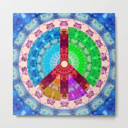 Colorful Mandala Peace Sign by Sharon Cummings Metal Print