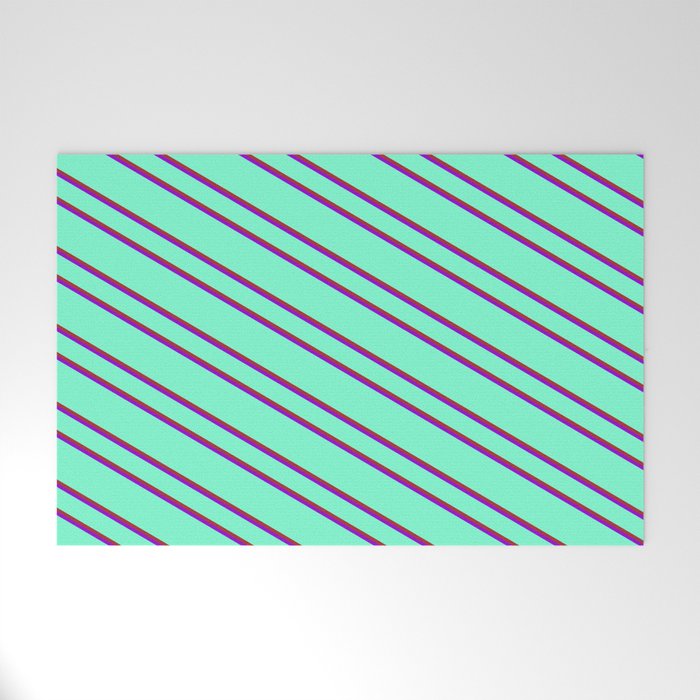 Aquamarine, Brown, and Dark Violet Colored Pattern of Stripes Welcome Mat