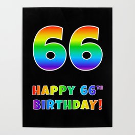 [ Thumbnail: HAPPY 66TH BIRTHDAY - Multicolored Rainbow Spectrum Gradient Poster ]