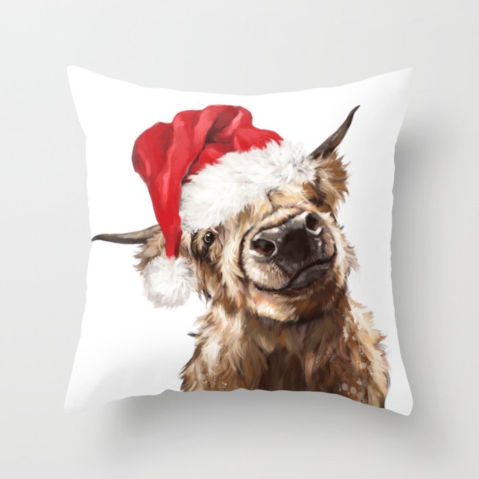 Christmas Highland Cow Throw Pillow