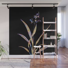 Floral Flax Lilies Mosaic on Black Wall Mural