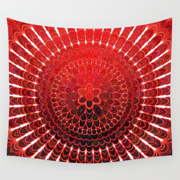 Red Flower Mandala Wall Tapestry