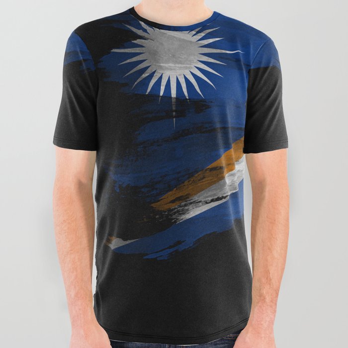 Marshall Islands flag brush stroke, national flag All Over Graphic Tee