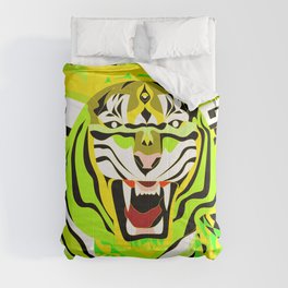 yellow light tiger ecopop in zodiac bengal wallpaper art  Comforter