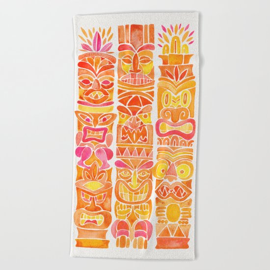 Tiki Totems – Orange Ombré Beach Towel